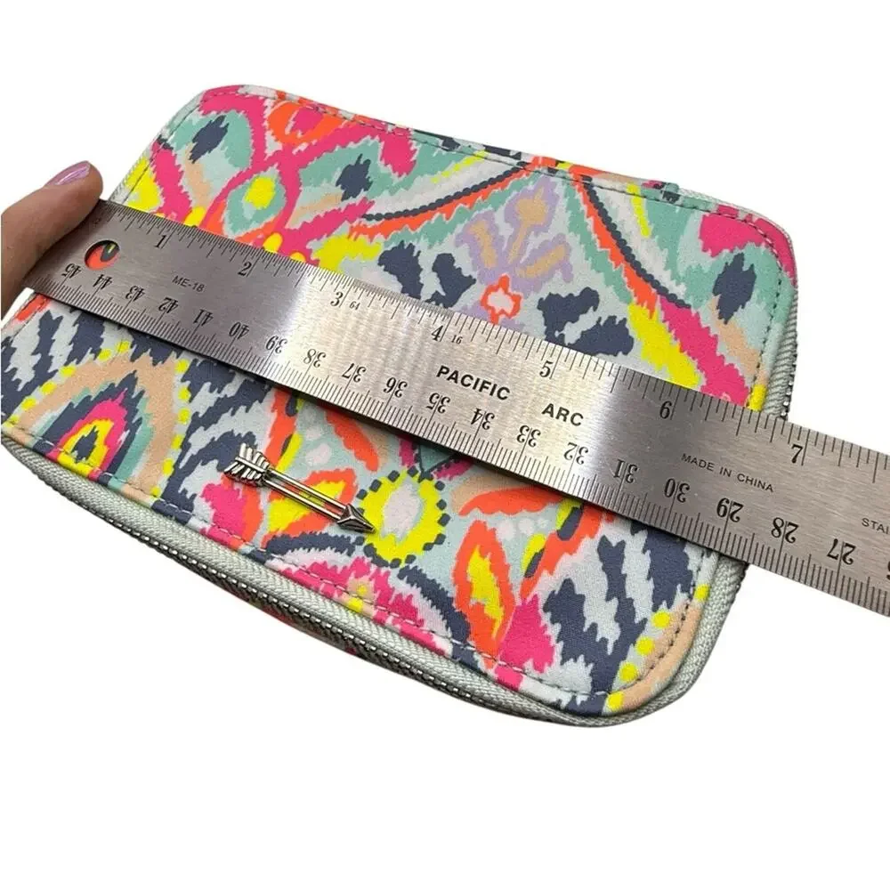 S & D Travel Jewelry Case with Multicolored Print and Zipper Closure
